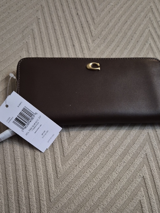 Coach Handbags - Coach Chocolate Brown Zip Wallet with Gold 'C' Accent